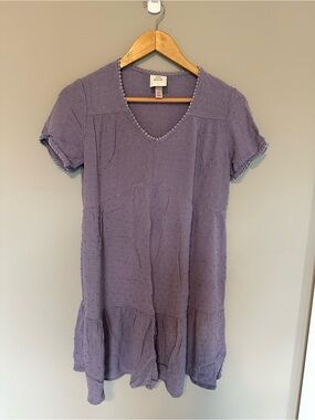 Knox Rose Lavender V-Neck Swiss Dot Short Sleeve Tunic